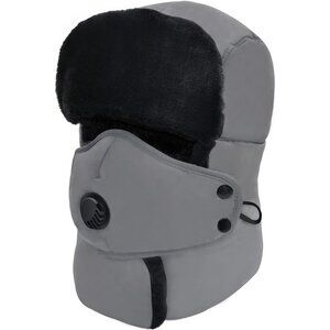 Unisex Grey Skiing Trooper With Face Mask Winter Skiing Ear Flaps Trapper Hat